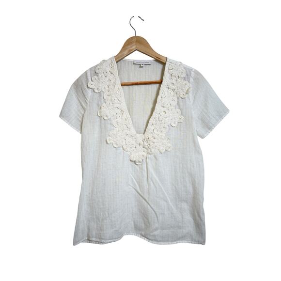 Corey Lynn Calter Women's Ivory Metallic Stripe Embroidered Blouse 6 - Picture 1 of 8